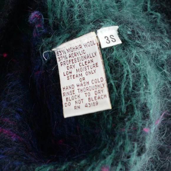 Vintage 90 Heritage House Navy And Pink 63% Mohair Wool Knit Button Up Sweater M - Picture 14 of 14